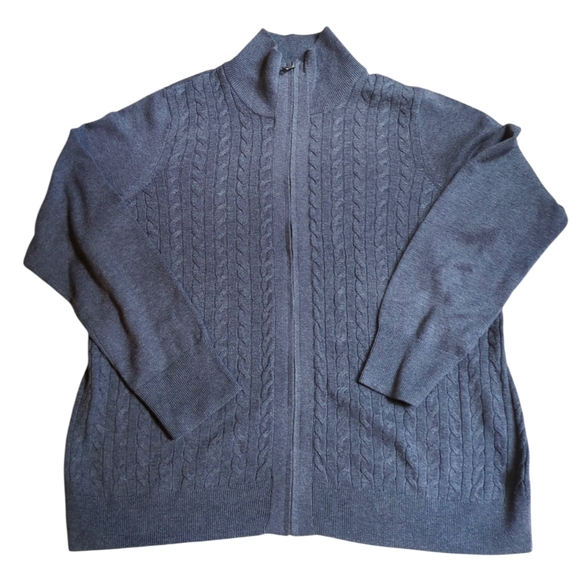 Talbots Cable Knit Zip-Up Cardigan Sweater, Gray Academia, Woman XXL, Full Zip - Picture 1 of 16